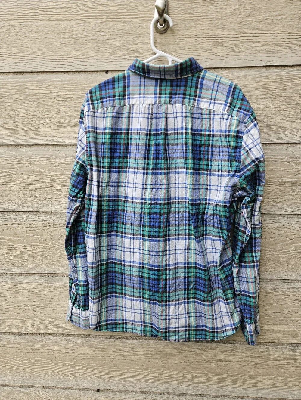 J. Crew Slim Broken-in organic cotton oxford shirt blue green white plaid XL